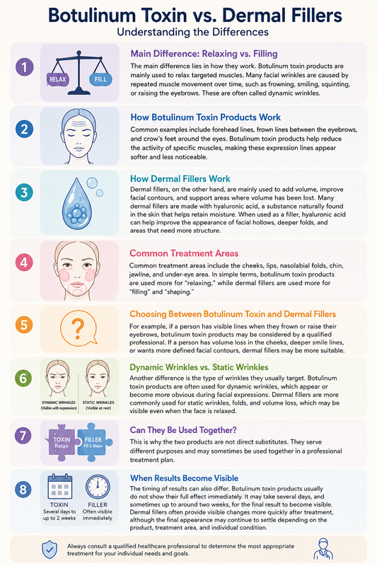 What Is the Difference Between Botulinum Toxin Products and Dermal Fillers?